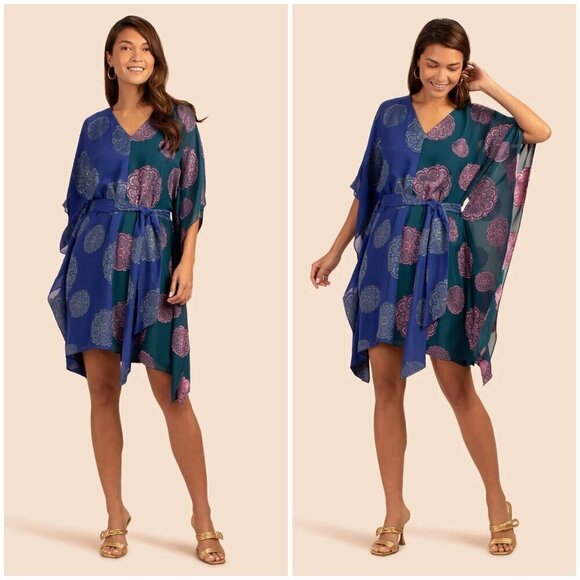 💕TRINA TURK💕 Tanaya Caftan Majestic Medallions Clip Jacquard XS *MISSING BELT* - Picture 1 of 13